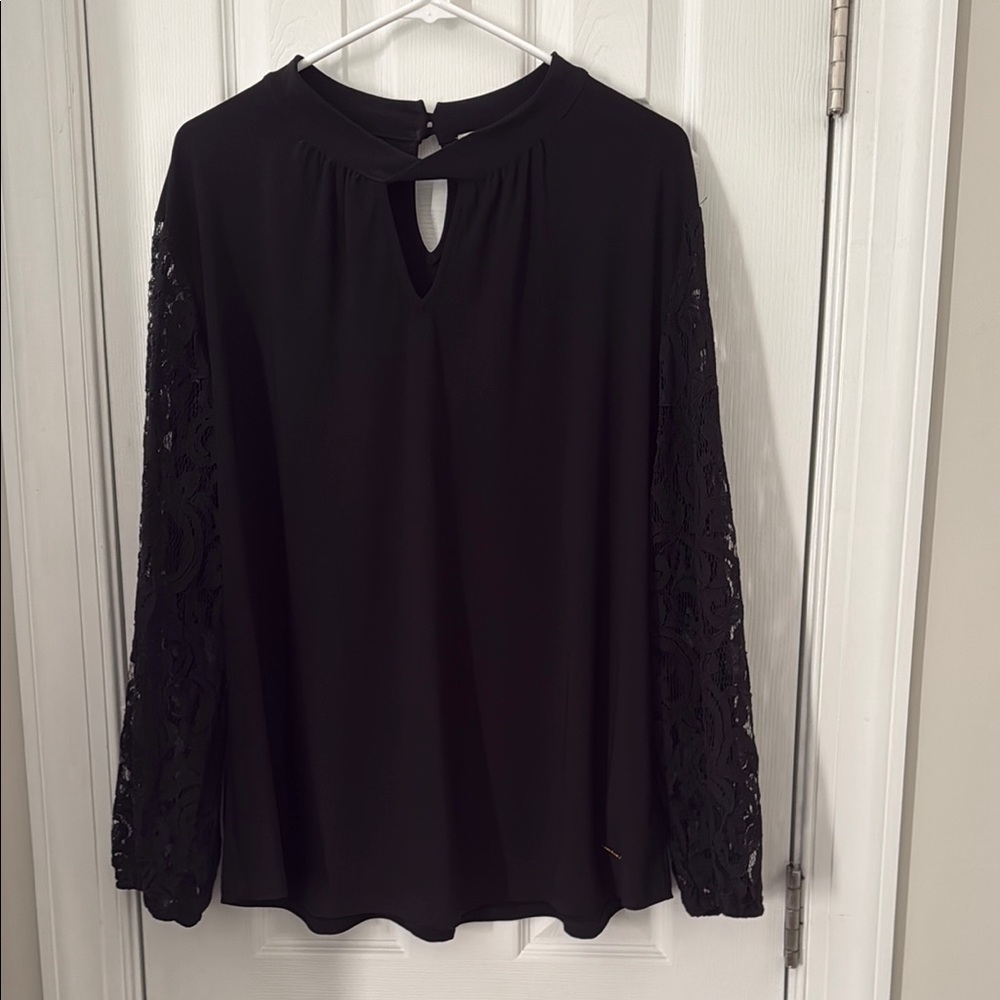 Anne Klein Black Relaxed Mandarin Collar Blouse